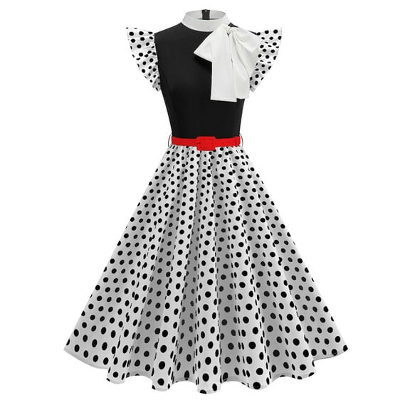 Gamivast Holiday Dresses for Women Midi 1950S Vintage Polka Dot Cocktail Swing Dress 50S Short Sleeve Audrey Prom Dress A Line Tea Party Dress