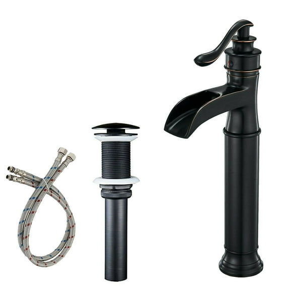 YouLoveIt Bathroom Sink Faucet Single Hole Bathroom Faucet Waterfall Faucet 1 Hole Basin Vanity Mixer with Drain, Oil Rubbed