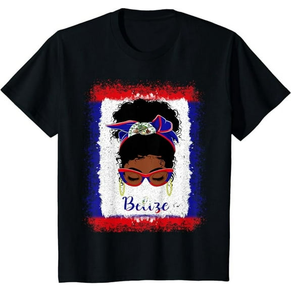 Messy Bun Belize Belize Flag Womens Woman Girl T-Shirt