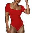 thumbnail image 1 of Body Pur Couleur Slim Coupe à Manches Courtes Élégant Élégant Élégant Femmes Body pour Sortir Ensemble S Rouge, 1 of 6