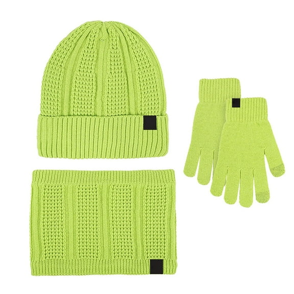 Generic Women&Men Autumn Winter Warm Cute Wool Hat Scarf Gloves Slouchy Three Pieces Winter Snow Knit Cap Screen Mittens Scarves Sets Windproof Winter Hat Scarf Glove Set For Outdoor