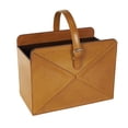 thumbnail image 6 of DecMode 17" Brown Leather Handmade Box Style Magazine Holder with Detail Stitching and Curved Buckle Handles, 6 of 9