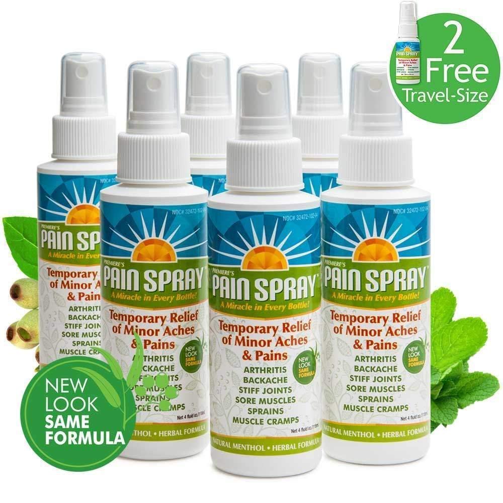 Premiere's Pain Spray Mist Natural Pain Relief (6Pack), 2 Free Travel