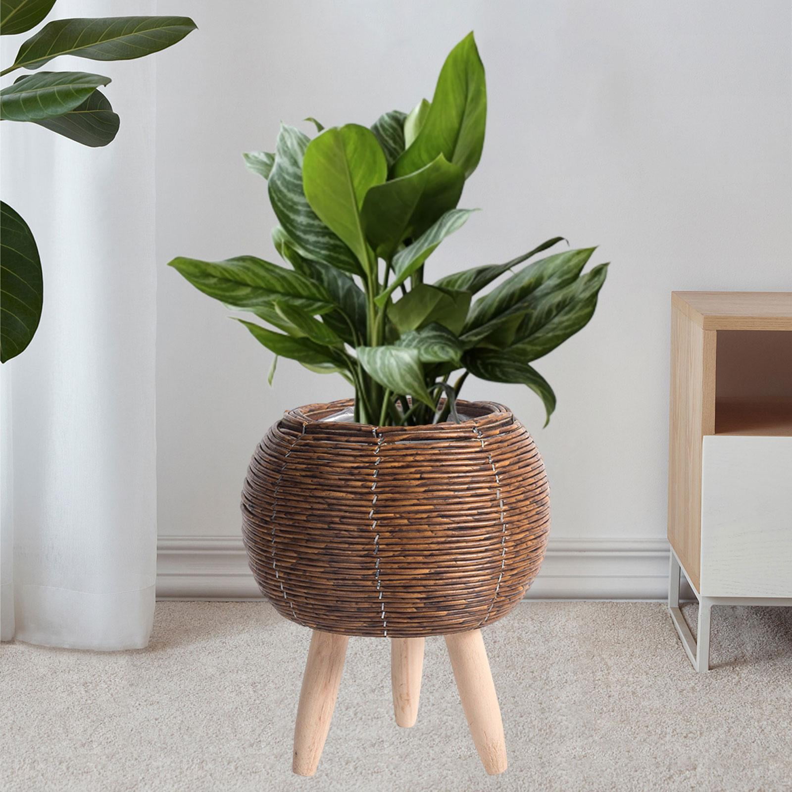 Woven Basket for Plant with Legs Basket Planter Flowerpot Rustic Rattan Basket Flower Pot for Balcony Apartment Drawing Room Decorations Ball Dark Brown