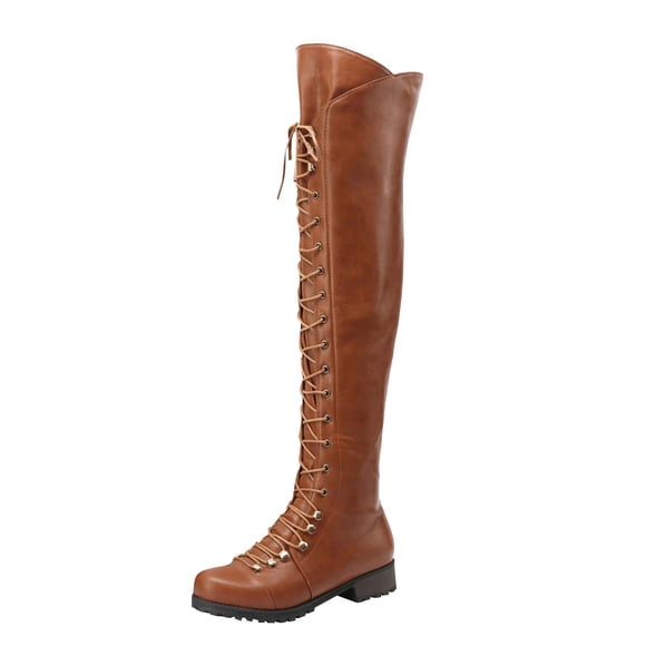 Over The Knee Boots For Women, Lace Up Leather Boots With Side Zipper, Fashion Knee High Boots For Casual And Party Wear