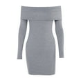 thumbnail image 3 of Elegant Off Shoulder Knitted Mini Long Sleeve Dress For Women Full Piece Swimsuit with Skirt Full Bathing Suit Skirted Swim Shorts Women Swim Skirt Suit Separates Women Business Women Pant Suits, 3 of 3