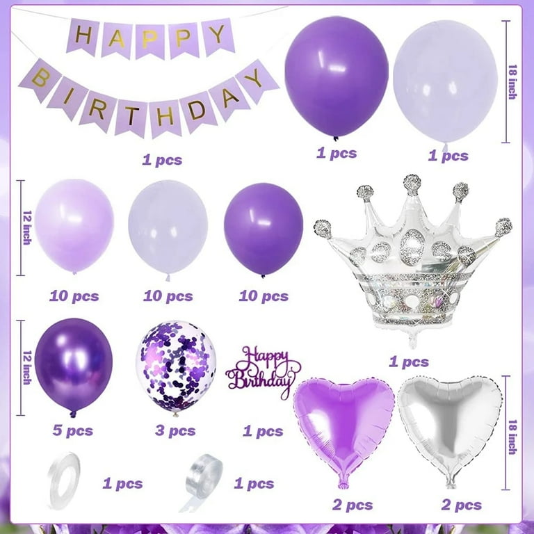 61 Pcs DIY Happy Birthday Kit - Pink Purple Pastel Balloons, Silver Fr –  PartyDecor Mall