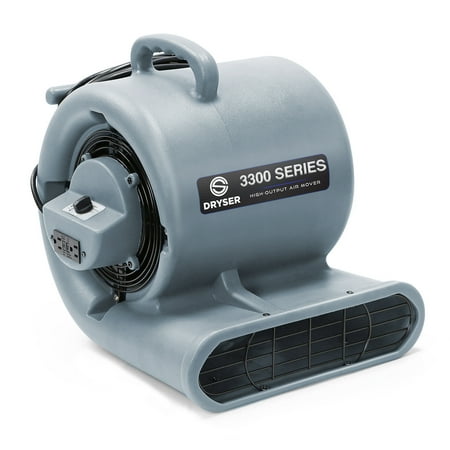 

Dryser Air Mover Carpet Dryer 3 Speed 1/3 HP Industrial Floor Fan with 2 GFCI Outlets - Gray Stackable Carpet Drying Fan Blower