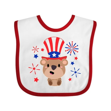 

Inktastic 4th of July Cute Bear with Blue and Red Fireworks Gift Baby Boy or Baby Girl Bib