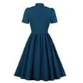 thumbnail image 2 of IBTOM CASTLE Women Vintage V Neck Ruffle Swing Dress 50s 60s Button up Rockabilly Prom Cocktail Party Midi Evening Dress L Marine Blue - Bowknot, 2 of 3