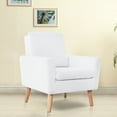 thumbnail image 3 of Naomi Home Frida Mid-Century Modern Accent Chair, White Teddy Fleece Upholstered Armchair with Oak Legs, 28.74"D x 30.31"W x 35.04"H, 3 of 7