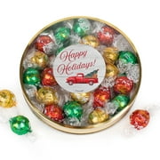 Christmas Candy Gift Chocolate Truffles in Large Plastic Tin - Vintage Red Truck