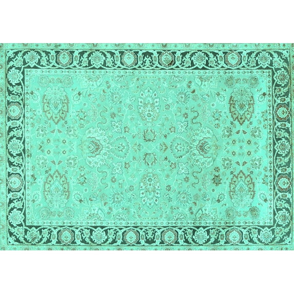 Ahgly Company Machine Washable Indoor Rectangle Persian Turquoise Blue Traditional Area Rugs, 8' x 12'
