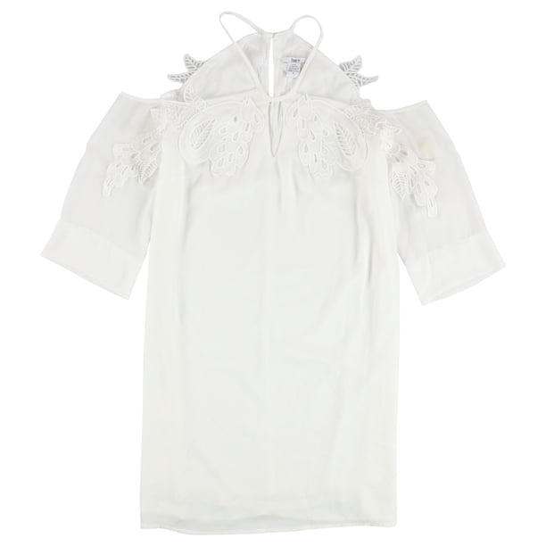 Vestido con hombros descubiertos y apliques de encaje bar III para mujer blanco pequeño