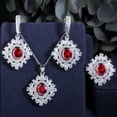 thumbnail image 7 of CZ Crystal Oval Dangle Earring Necklace and Ring Jewelry Silver Plated Pink Set, 7 of 7