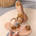 thumbnail image 5 of Xfvqtps Womens Flat Sandals Toe Ring Clip Toe Elastic Transparent Strap Color Block Flower Decor Non Slip Breathable Lightweight Summer Roman Sandals Red, 5 of 9