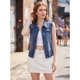 thumbnail image 3 of INSPIRE CHIC Women's Washed Denim Button Sleeveless Vest Jacket with Pockets Dark Blue XS, 3 of 6