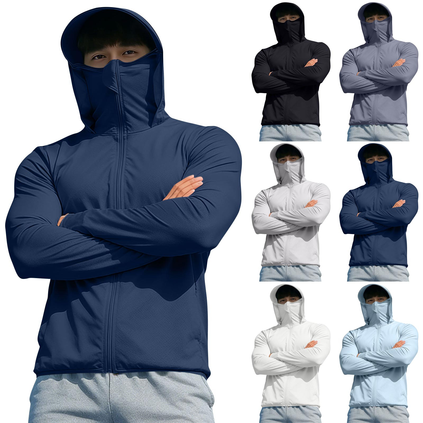 Ndbuld Hoodie Men Men's Summer Solid Color Sunscreen Clothing Outdoor Breathable Sunscreen Clothing Fishing Quickdrying Long Sleeved Hooded Top Gray Xxxxl