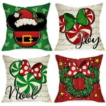Merry Christmas Mouse Throw Pillow Covers 18x18 Set of 4 Xmas Candy Cane Wreath Red Green Bow Cushion Case Noel Joy Winter Home Sofa Couch Decor