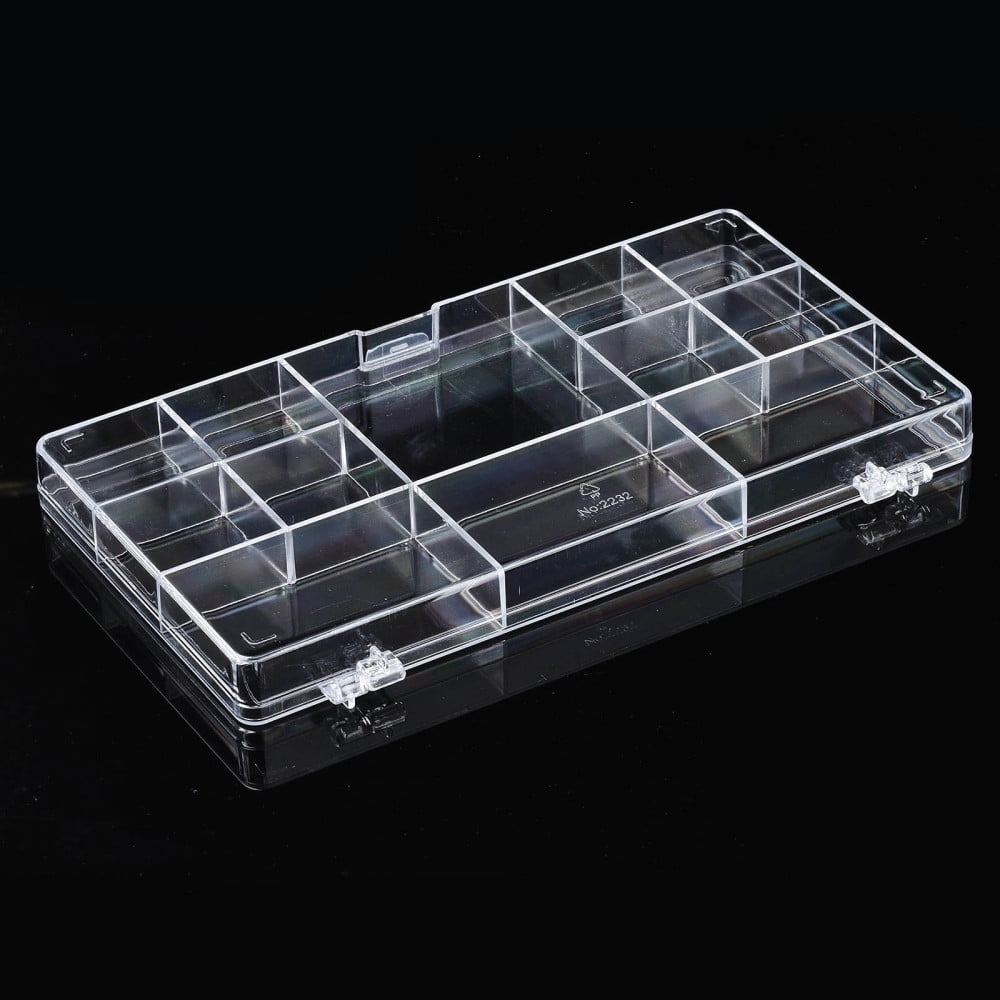 5pcs Polystyrene Bead Storage Containers with Cover and 12 Grids for Jewelry Beads Small Accessories Rectangle Clear 22x12.8x2.05cm