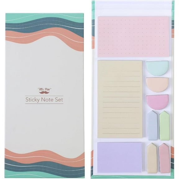 Mr. Pen Morandi Colors Sticky Notes Set with Tabs, Assorted Colors, 10 Pads, 400 Count