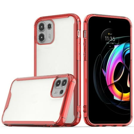 Kaleidio Case For Motorola Edge 20 Lite [Prozkin] Transparent Hybrid [Shockproof Bumper] Crystalized Impact Protector Cover [Clear/Red]