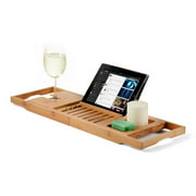 Bambusi Bamboo Bathtub Caddy with Extendable Sides, Wine and Cellphone Holder