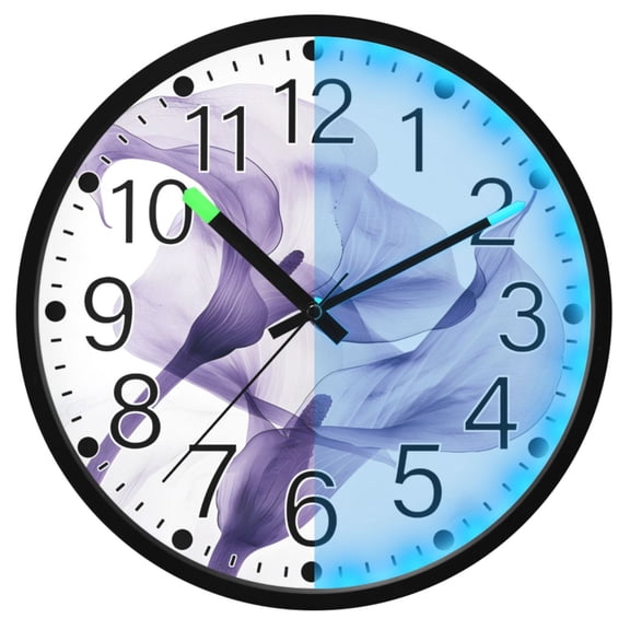 Ryvnso Purple Flower 12 Inch Night Light Wall Clock Silent Battery Operated Luminous Clocks