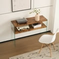 thumbnail image 3 of Nmkwnr Wood Console Table with Tempered Glass Base, Rectangle Side Table for Living Room, Dining Room, 3 of 6