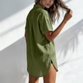 thumbnail image 5 of LEKODE Women Cotton Linen Swimsuit Coverup Shirt Dressy Casual Button Down Bathing Suit Cover Up Beach Vacation Outfits Army Green XL, 5 of 6
