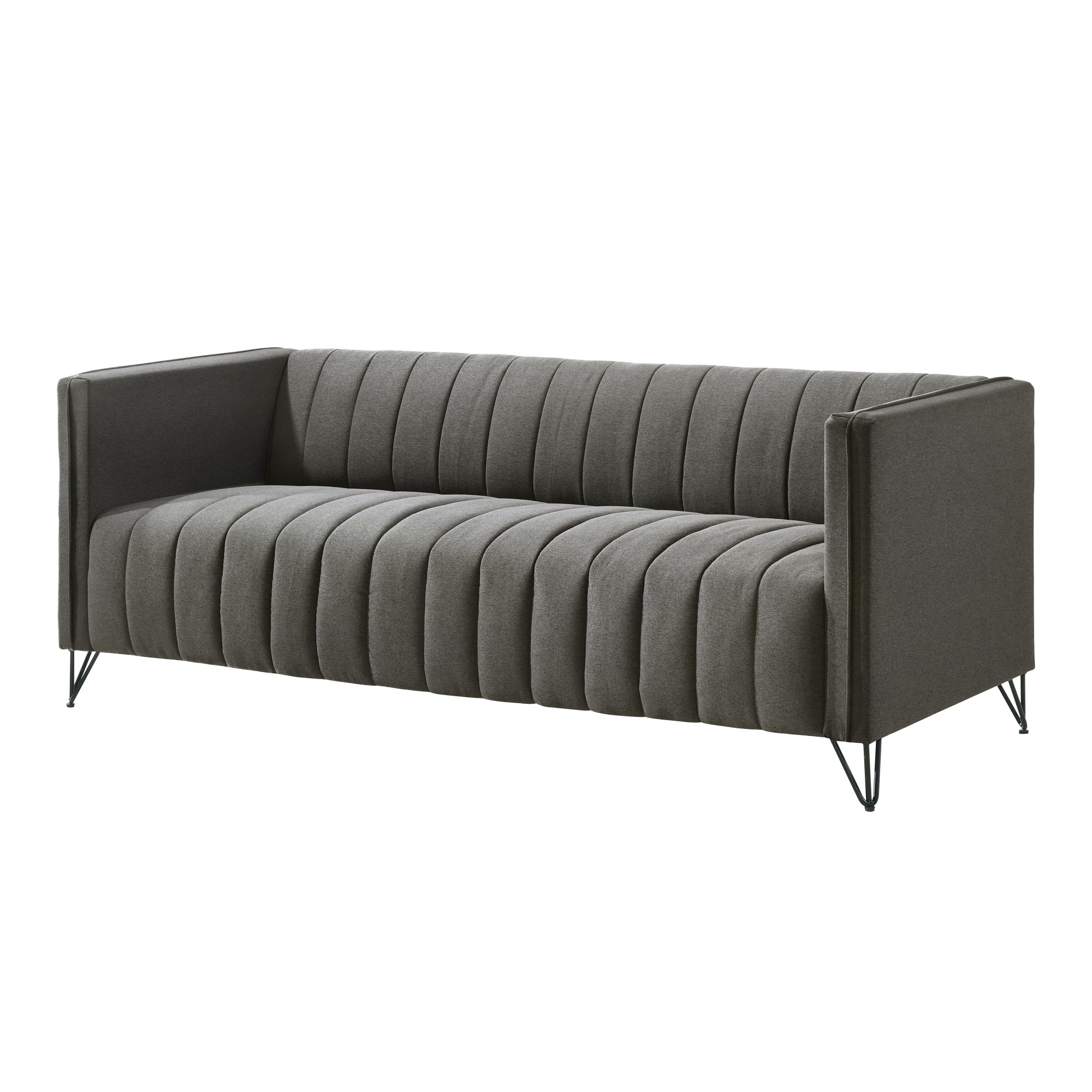 Home Design Kurtis Square Arm Sofa with Tufted Velvet Upholstery and Gold Metal Legs, Flared Arms, Modern Living Room Seating, Gray