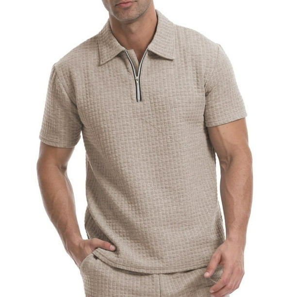 pstuiky Mangas cortas para hombre, Camisa de manga corta con cuello vuelto y brillante para hombre ropa de hombre l