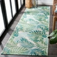 thumbnail image 4 of SAFAVIEH Barbados Tropical Palm Leaves Outdoor Runner Rug, Green/Teal, 2'8" x 8', 4 of 8