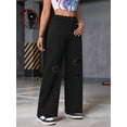 thumbnail image 6 of Women'S Ripped Jeans High Waisted Distressed Baggy Straight Wide Leg Pants Black S, 6 of 9