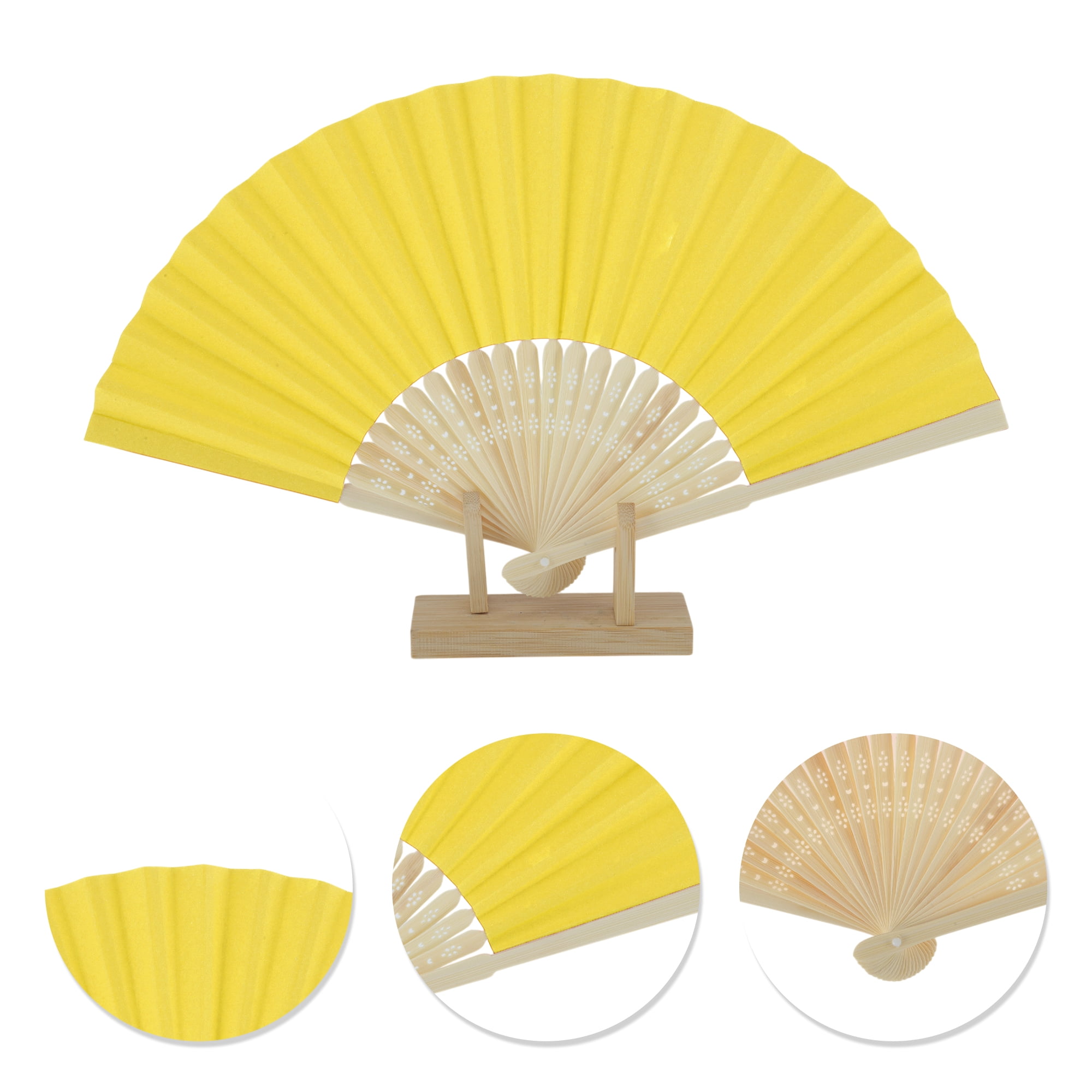 Unique Bargains Portable DIY 7-Inch Blank Folding Fan 1 Pc Lemon Yellow