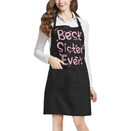 ASHLEIGH Adjustable Bib Black Apron for Women Chef with Pockets Best Sister Ever Novelty Kitchen Apron for Cooking Baking Gardening Pet Grooming