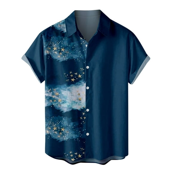 IROINNID Christmas Funny T-Shirt for Men Snowflake Print Hawaiian Tops Xmas Vacation Holiday Gift Button Up Shirt,Blue