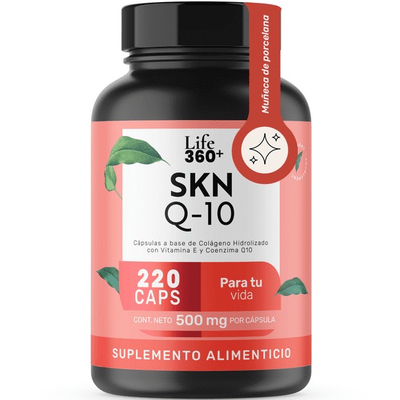 Life 360+ SKN Q-10 220 cápsulas colágeno hidrolizado Vitamina E Coenzima Q10 suplemento Alimenticio