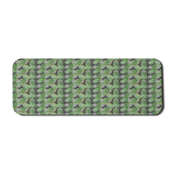Aloha Computer Mouse Pad, Geometric and Concentric Circles Background with Monstera Leaves, Rectangle Non-Slip Rubber Mousepad Large, 31" x 12" Gaming Size, Charcoal Grey Green, by Ambesonne