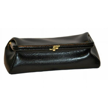 Budd Leather 552201L-1 Framed Lizard Calf Cosmetic Case - Black Onyx