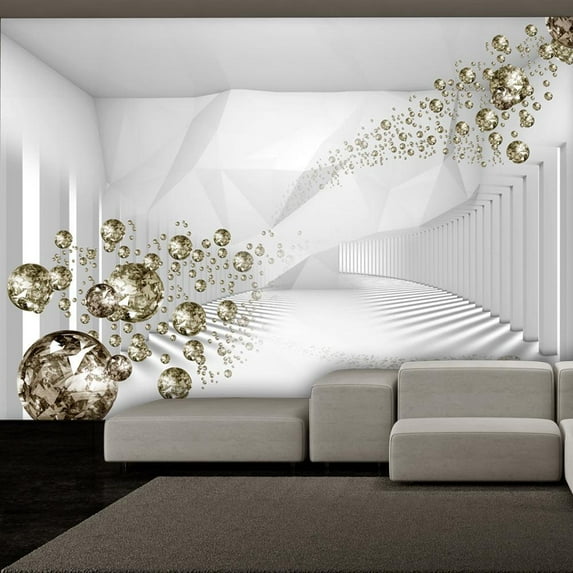 Tiptophomedecor 3D Illusion Wallpaper Wall Mural - Diamond Corridor Grey