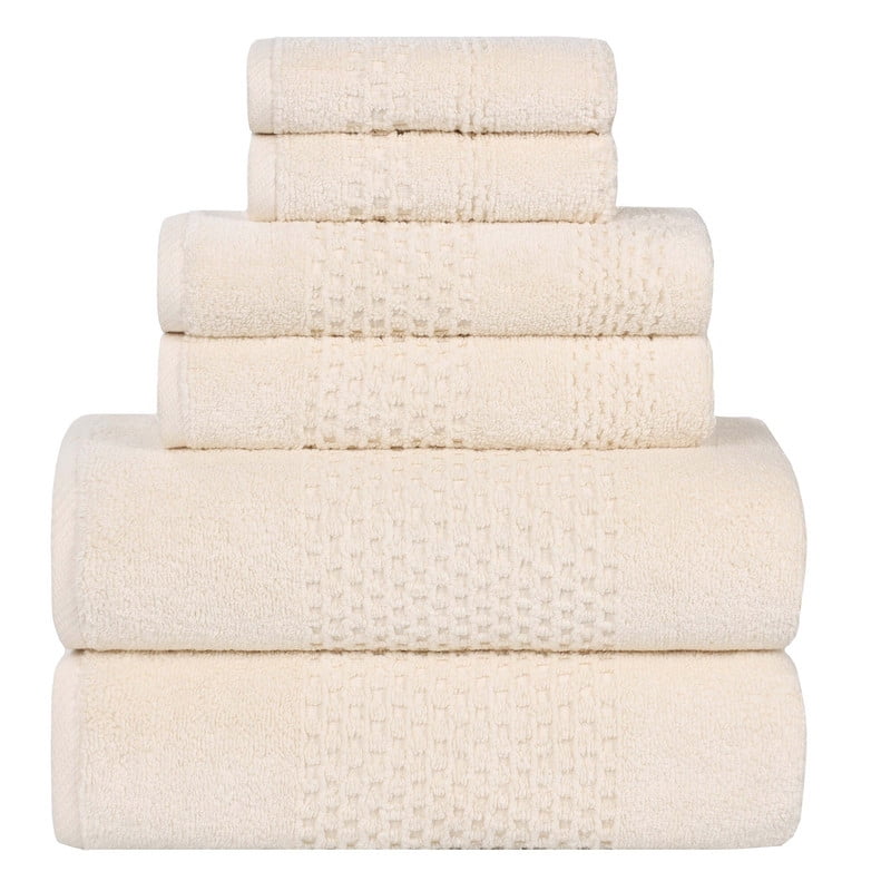 Superior Playa Zero Twist Cotton Solid Waffle Textured 6 Piece Towel Set, Ivory