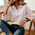 thumbnail image 4 of Satingcolo Women's Striped Polo t-Shirt Summer Oversized Contrast 3/4 Sleeve Half Button-up Pullover Tops Loose Basic Tees,Pink M, 4 of 6