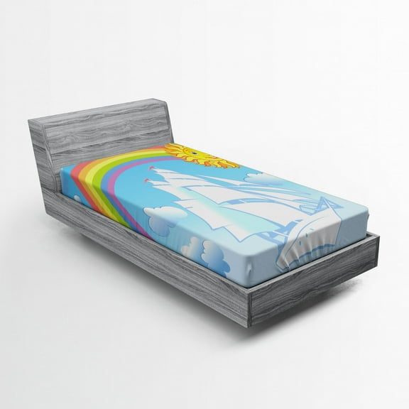 Ambesonne Cartoon Fitted Sheet, Ship Rainbow, Twin Size, Multicolor