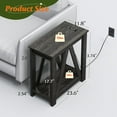 Farmhouse End Table, Narrow Side Table with Charging Station, Slim End