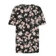 thumbnail image 4 of GERsome Womens Short Sleeve T-shirts Summer Pleated Square Neck Floral Tops Casual Loose Fit Tee, Sizes S-3XL, 4 of 5