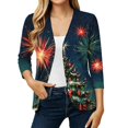 thumbnail image 5 of EANJE Women Christmas Graphic Open Front Cardigan, 3/4 Sleeve Loose Lightweight Shrug, Casual Printed Thin Knit Layering Top Dark Green M, 5 of 6