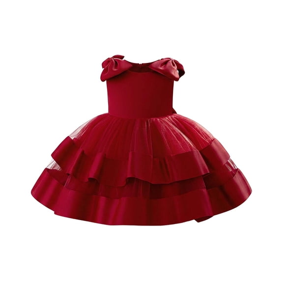 HAYIMI Girls Bow Shoulder Tiered Tulle Party Dress, Sleeveless Layered Ruffle Tutu Gown, Back Zipper Flower Girl Dress for Wedding Birthday Versatile Dresses