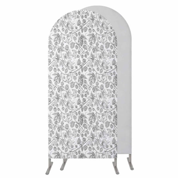 Gray Flowers Wedding Arch Cover,Stretchy Spandex Arch Backdrop Stand Covers 4 FT,Farmhouse Pastoral Vintage Plants Branches Round Top Arched Backdrop Cover for Birthday Party Ceremony Baby Shower