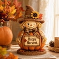 thumbnail image 5 of Fall Scarecrow Pumpkin Figurine Set 3 Piece, Resin Tabletop Decor with Welcome Fall and Happy Signs, Vintage Straw Maple Sunflower Statue for Mantel Shelf and Porch, Thanksgiving Halloween Gift, 5 of 6